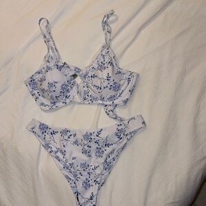 Zaful Floral Bikini in White and Blue